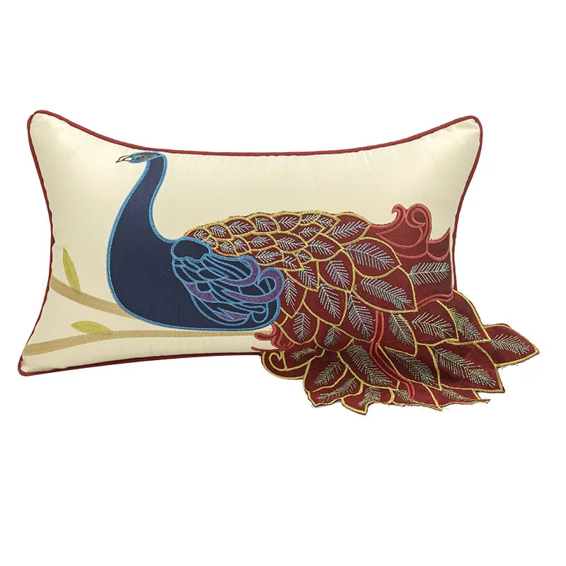 Embroidered Peacock Pillow