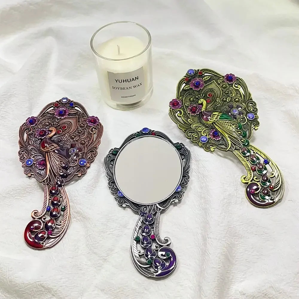 Creative Retro Peacock Open Screen Handheld Mirror