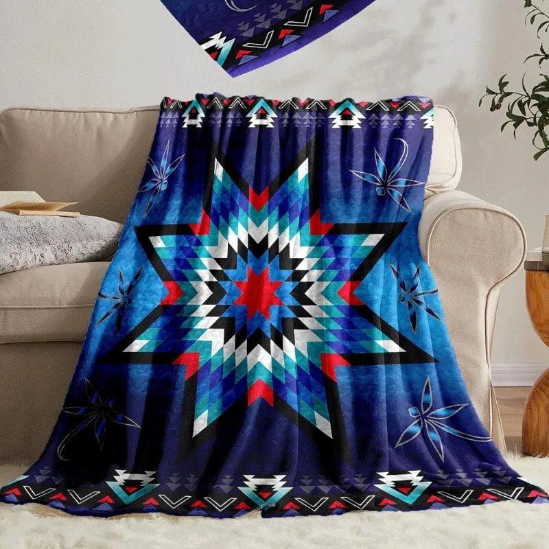 Native American Indian Style Quilted Flannel Blanket