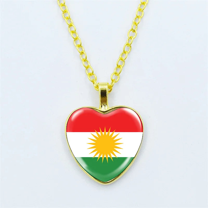 Kurdistan Flag Glass Pendant Keychain Jewelry Charm Bag Souvenir Key Ring