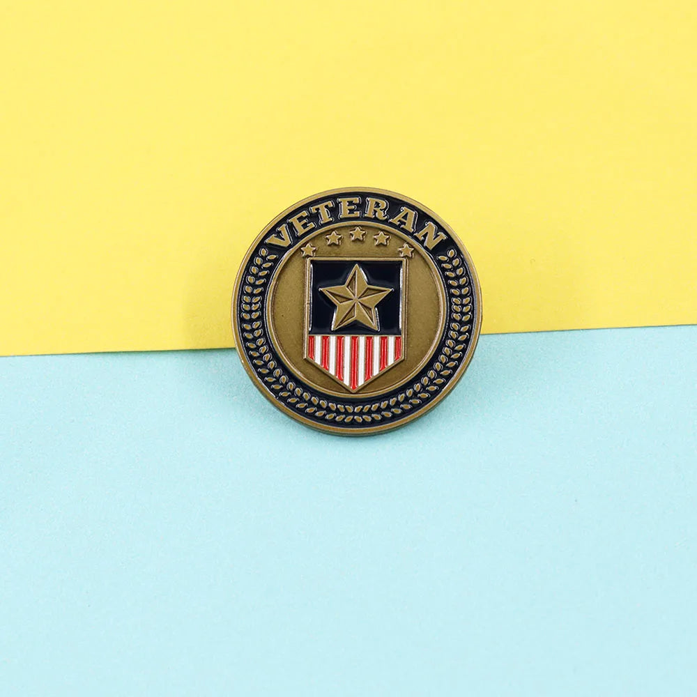 US Army Soldier Veteran Shield Circle Metal Badge