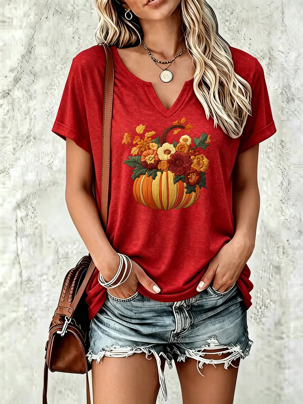 Women Summer V‑Neck Short Sleeve T‑Shirt
