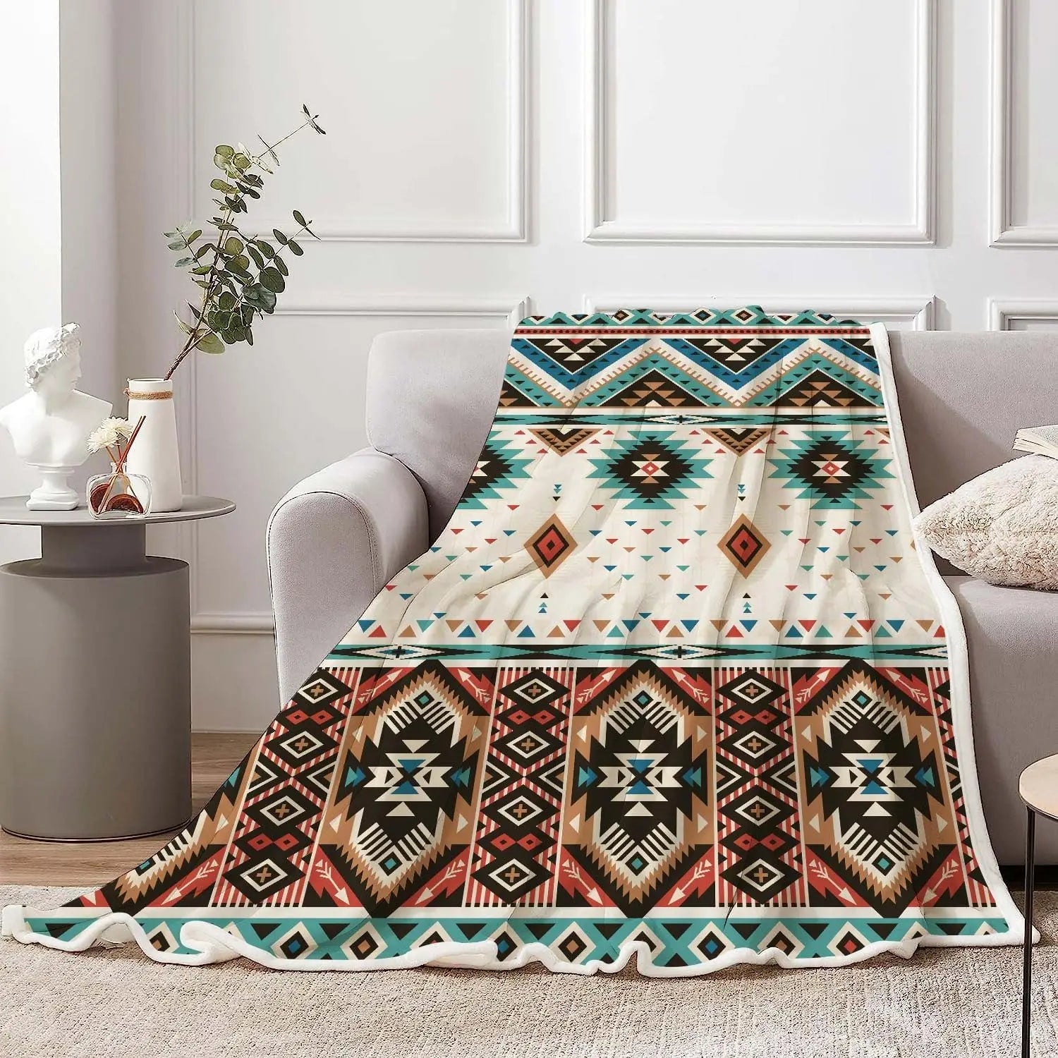 Aztec Throw Blankets, Southwestern Native Tribal Navajo