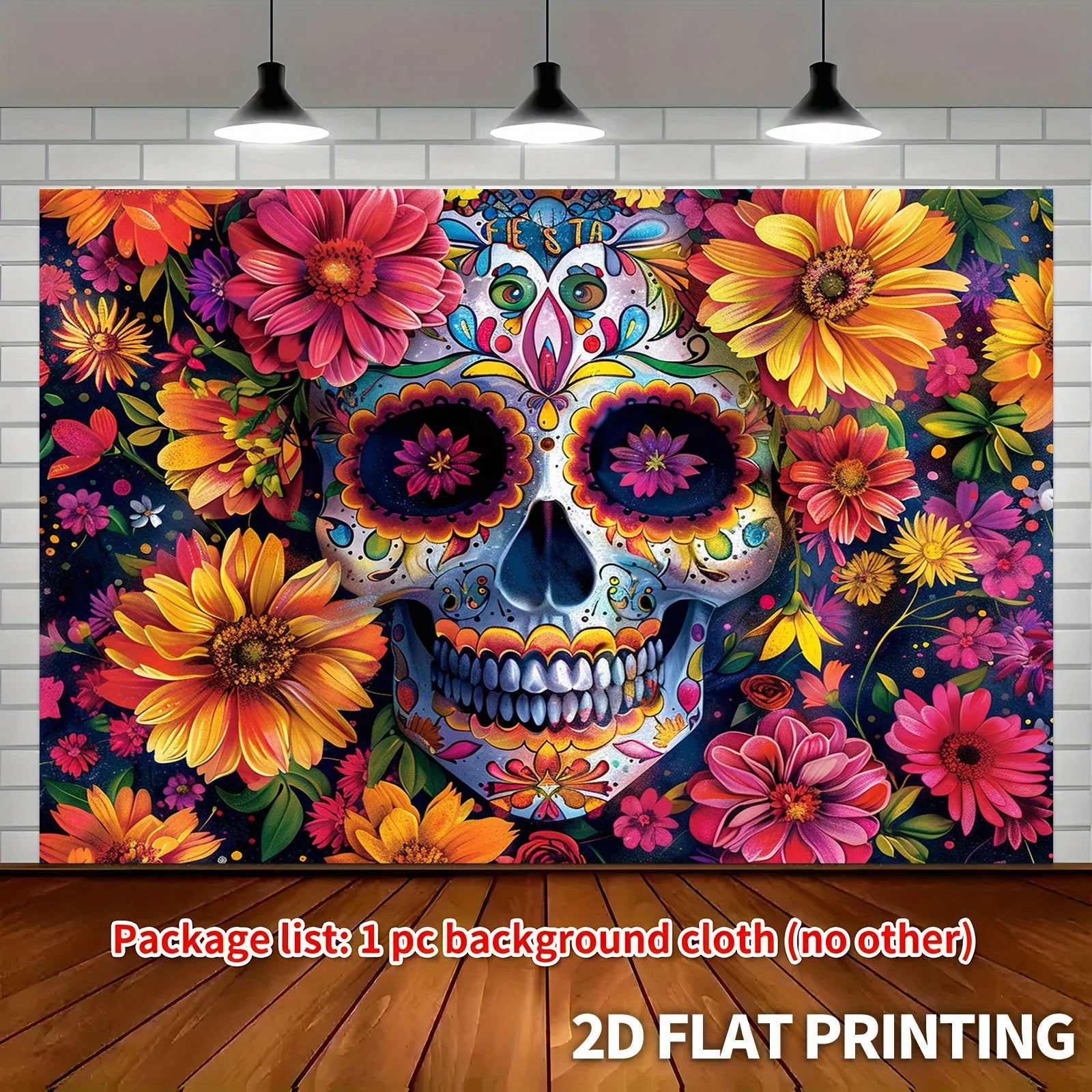 1 large sugar skull flower party banner - Mexican Day of the Dead