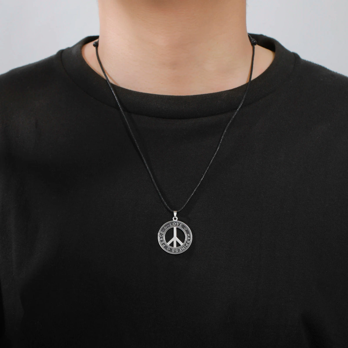 Peace Sign Choker for Men Stainless Steel Pendant Necklace