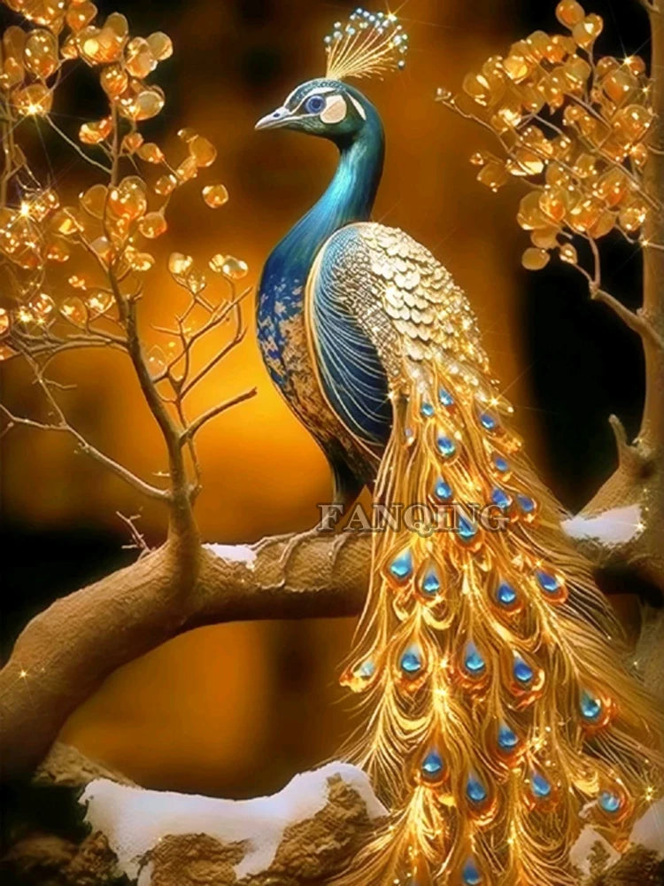 Golden Peacock Diamond Painting