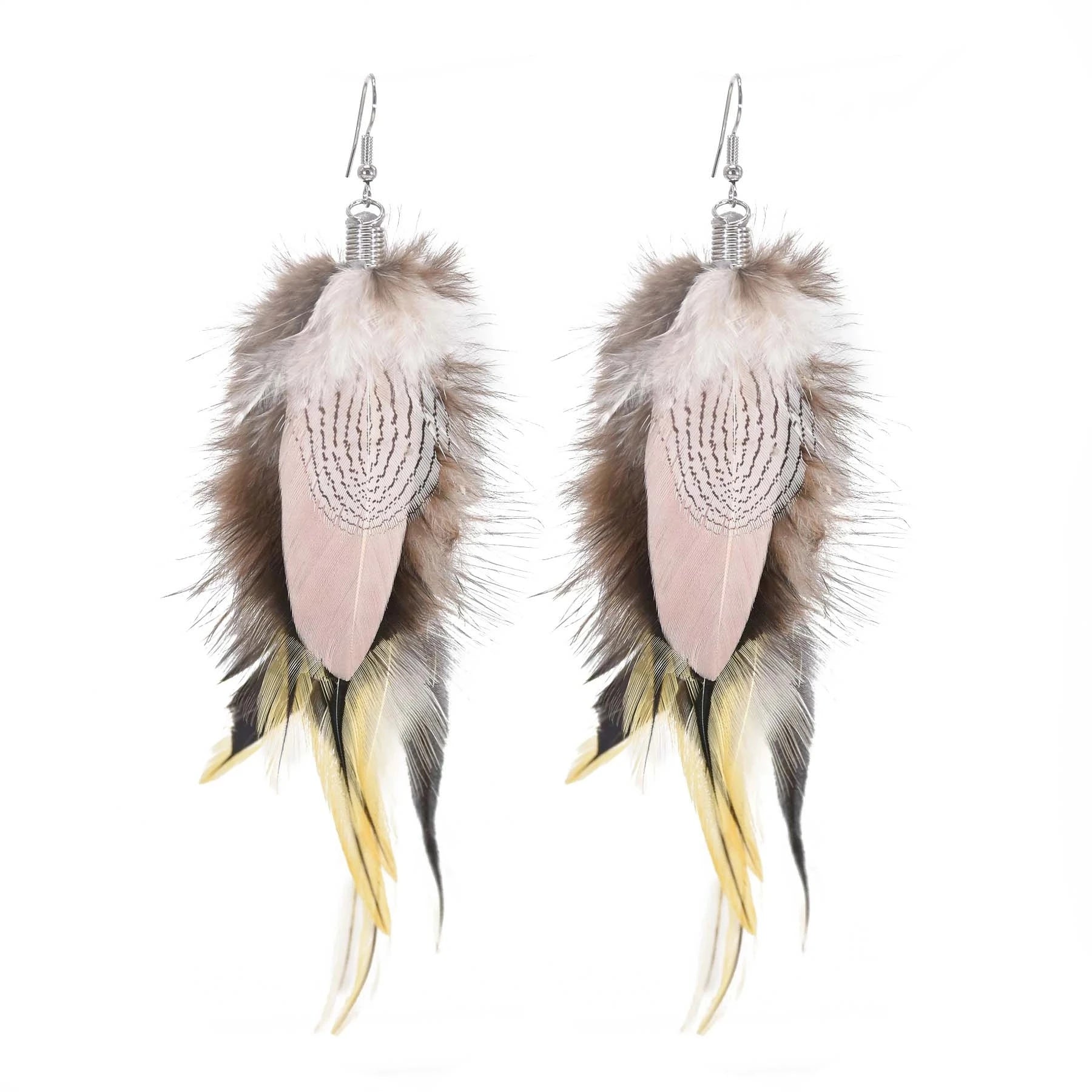 Brown Blue Feather Tassel Earrings