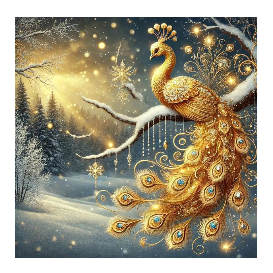 Golden Peacock Diamond Art