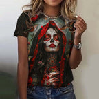 Fashion Women's T-shirt for Girls Short Sleeve Day of the Dead Undead Skull