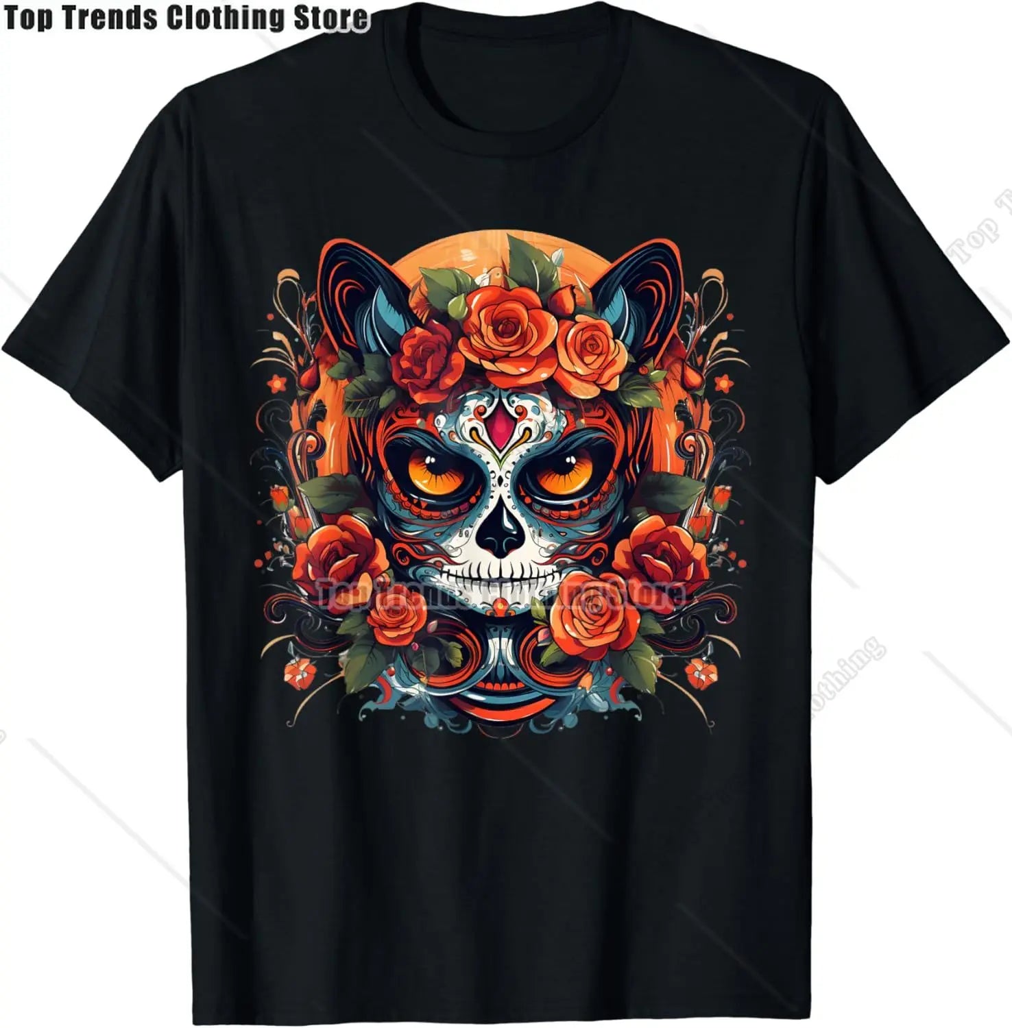 Cute Sugar Skull Cat Dia De Los Muertos Day of The Dead T-Shirt Mexican