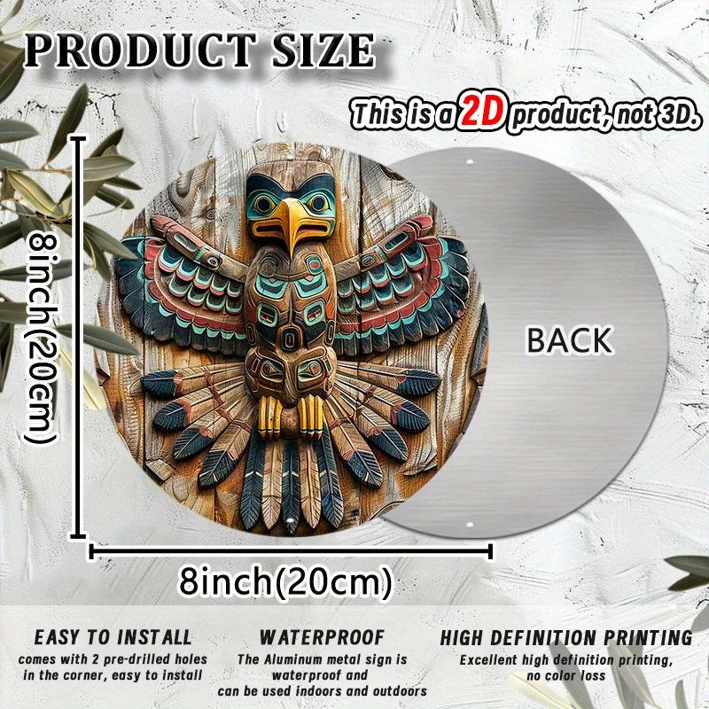Native American Totem Pole Round Aluminum Wall Art