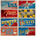 USA License Plate Landmark Metal Sign