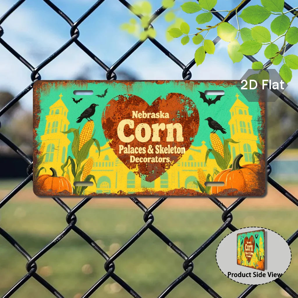 2D Flat, Vintage Aluminum Nebraska Corn Metal Plate