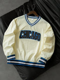 Men's V-Neck Embroidered Sweatshirt Collegiate Athletic Style Chicago