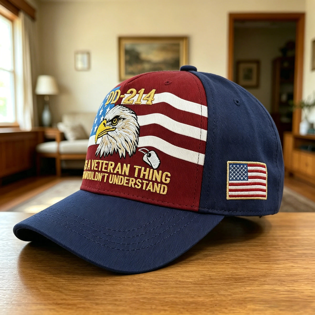 DD-214 Veteran Eagle Trucker Hat American Flag Baseball Cap