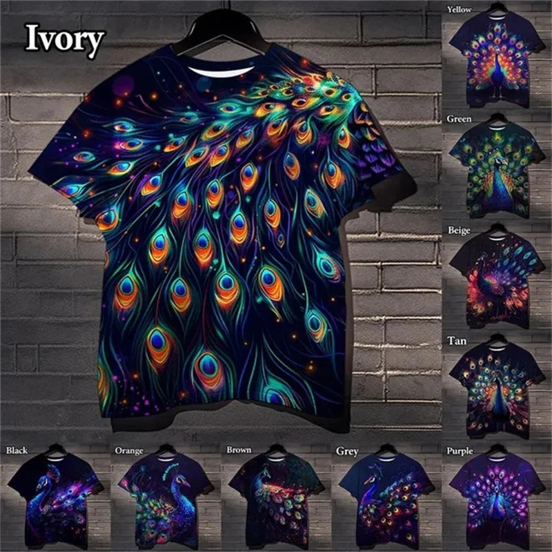 3D Peacock Feather Pattern Casual T-shirt