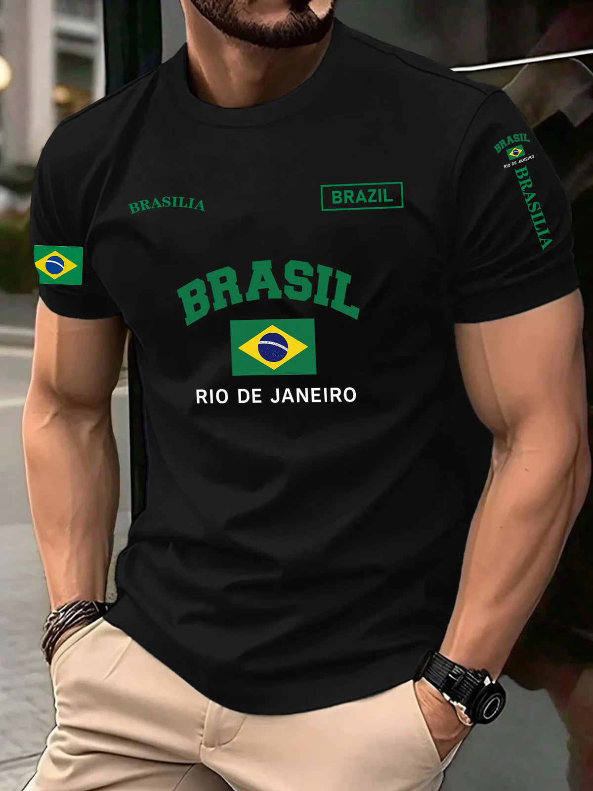 Brazilian Flag Print Tee Shirt