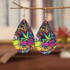 Flower double-sided pattern wooden earrings