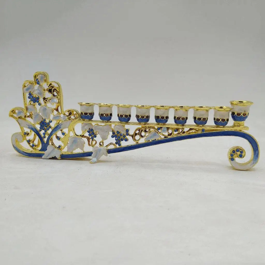 Hanukkah Hand Painted Enamel Menorah Candelabra Chanukah