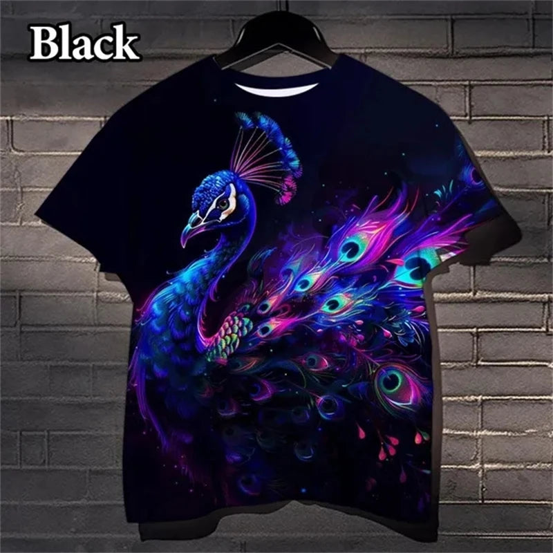 3D Peacock Feather Pattern Casual T-shirt
