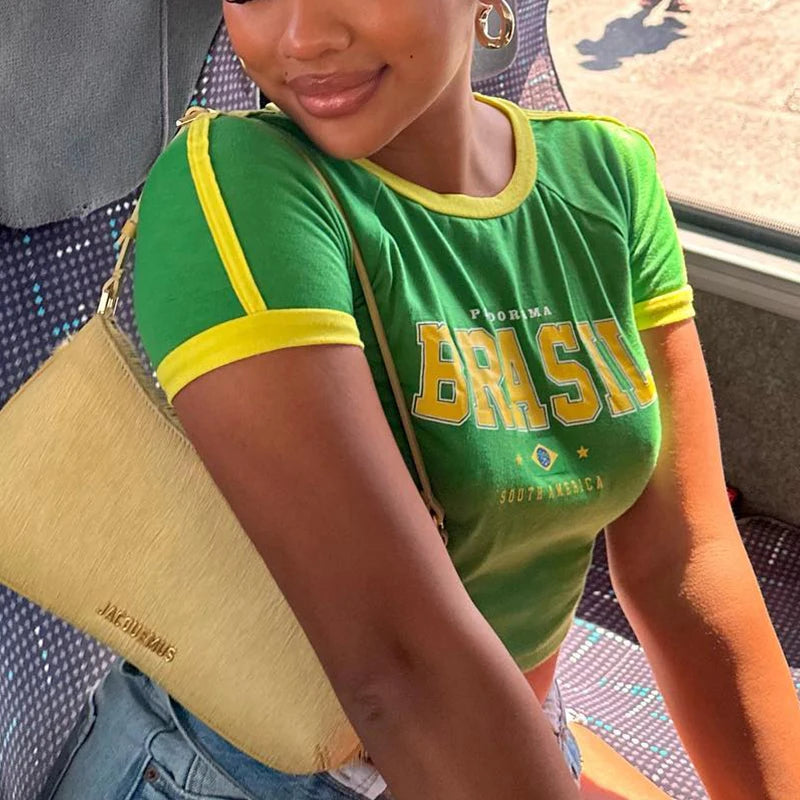Brazil Letter Print Crop Top