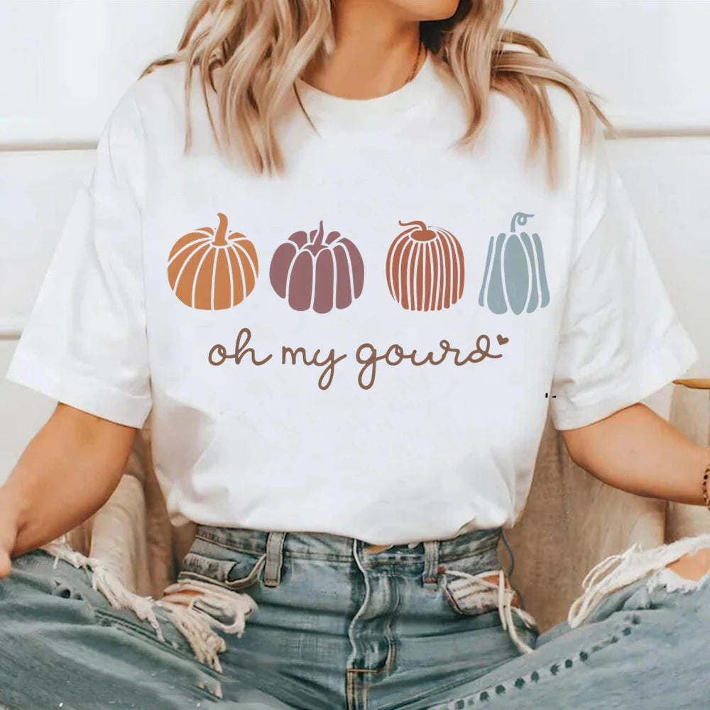 Oh My Gourd Cute Pumpkins Printed T-Shirt
