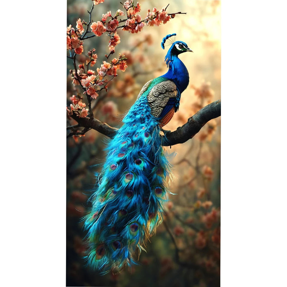Diamond Cross Embroidery Beautiful Blue Peacock Flower