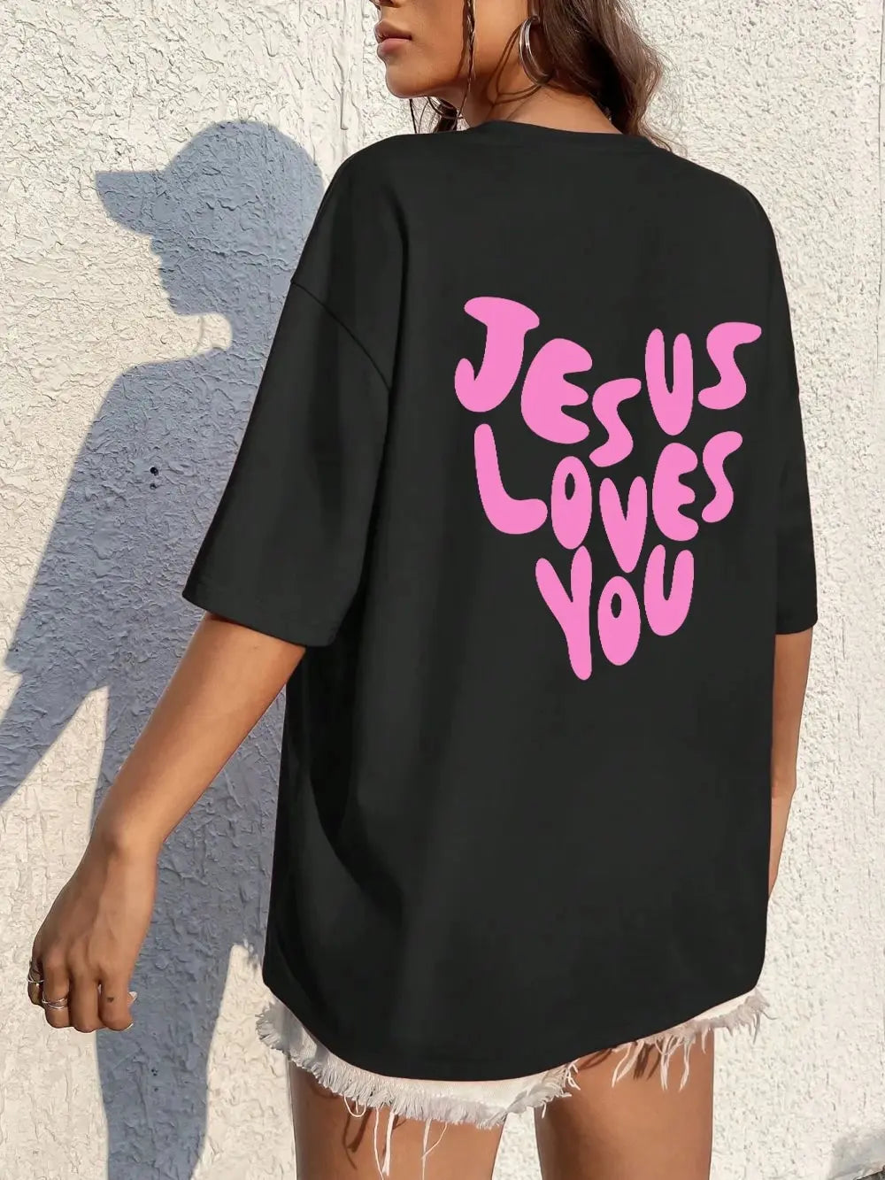 Jesus Loves Me Letter Female Cotton T-Shirts