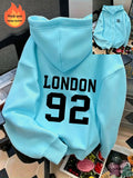 Letter-Printed Zip-Up Hoodie, Casual