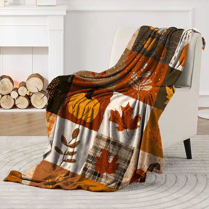 Fall Cozy Blanket, Fall Pumpkin Thanksgiving Blanket Vintage