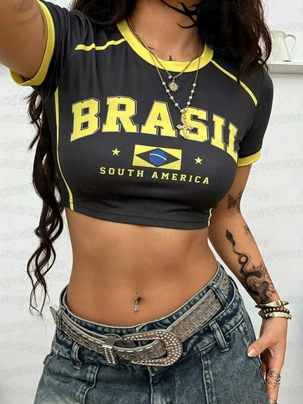 Brazil Print Jersey Short Sleeve Top