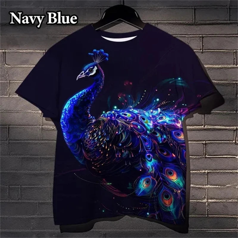 3D Peacock Feather Pattern Casual T-shirt