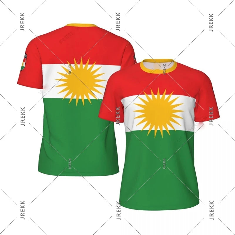 تي شيرت رجالي بطبعة علم كردستان، رياضي لكرة القدم، كاجوال للشارع، بأكمام قصيرة وياقة دائرية، تي شيرت للجري، موضة صيفية، قميص كردي علوي