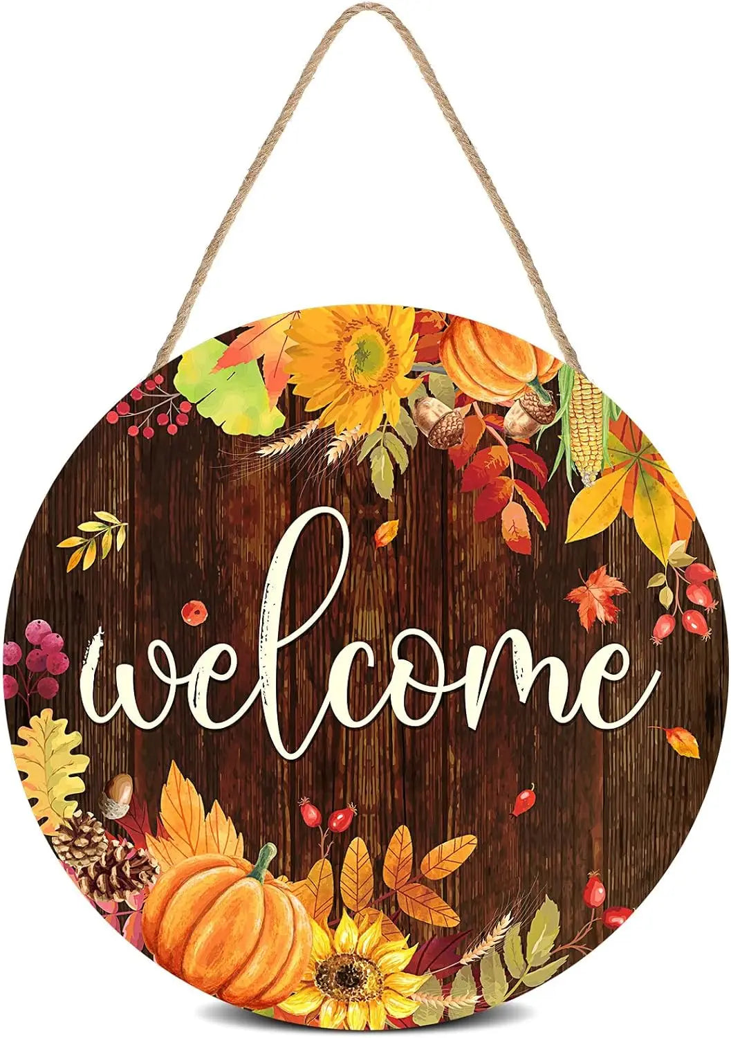 Hello Autumn Maple Leaf Pumpkin Sign