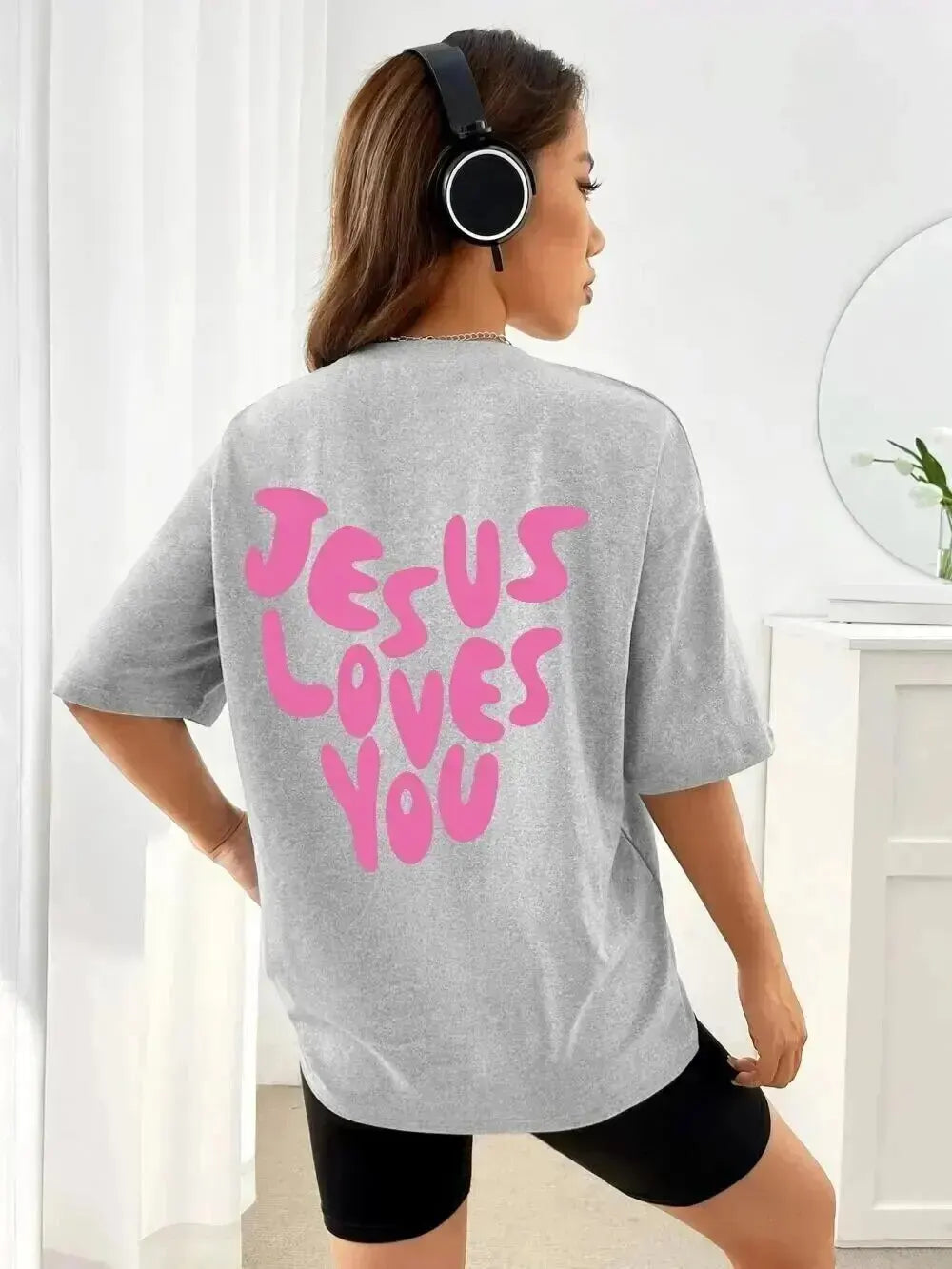 Jesus Loves Me Letter Female Cotton T-Shirts