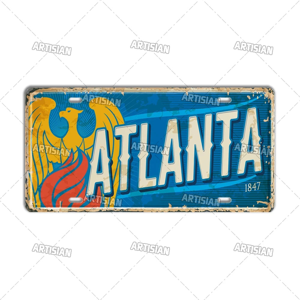 USA License Plate Landmark Metal Sign