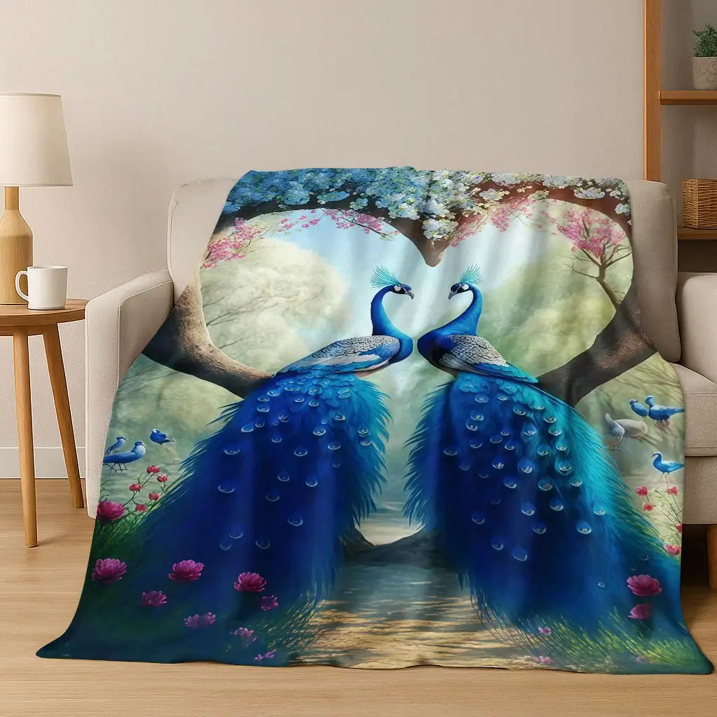 3D Colorful Peacock Birds Dream Flannel Blanket