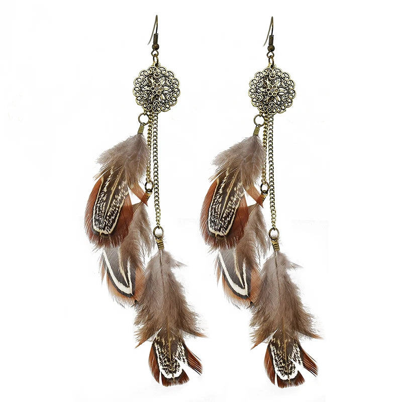Feather Earrings Handmade Chain Long Earrings