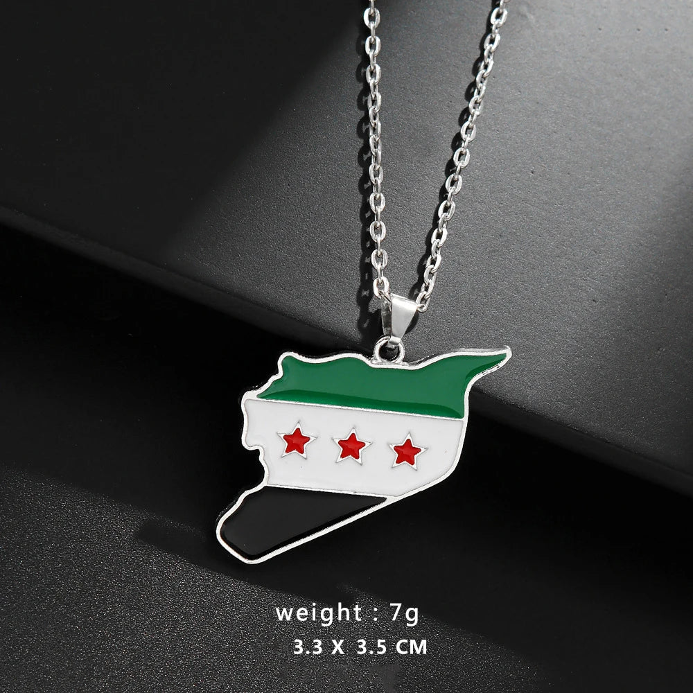 Stainless Steel Map of Syria Pendant Necklace