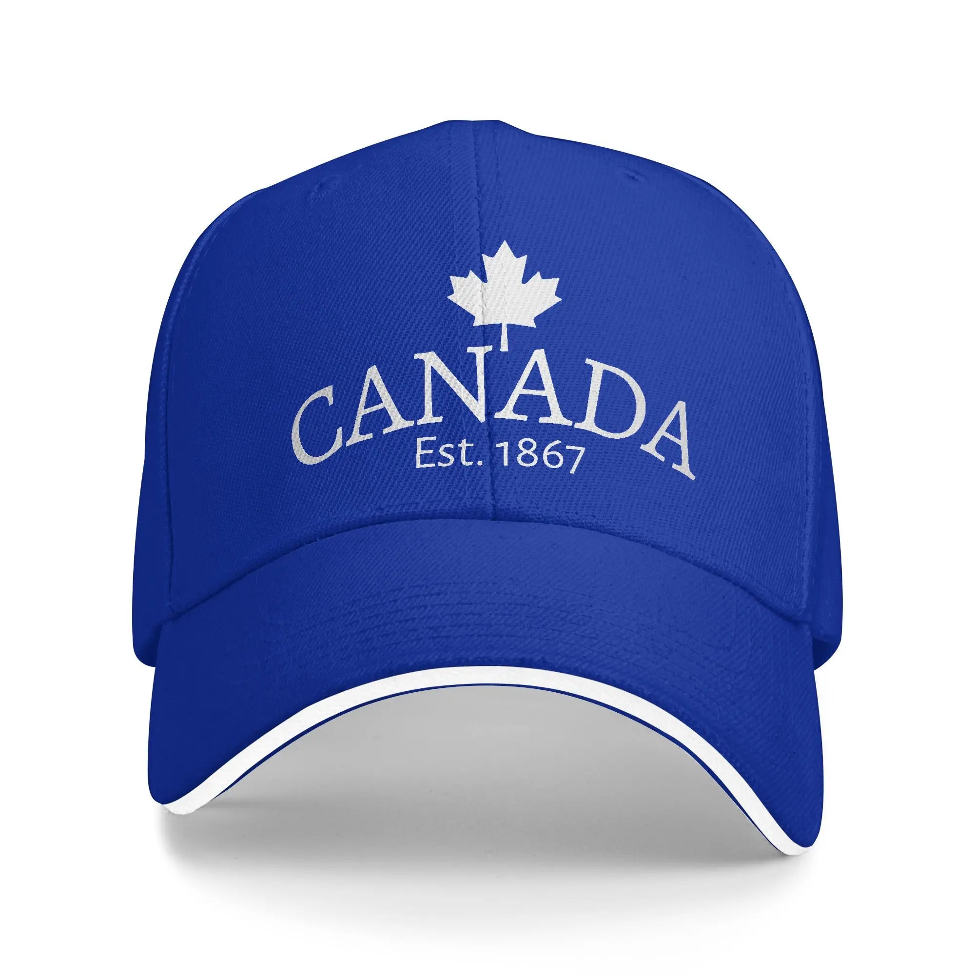 Whtie Canada Est. 1867 with small Maple Leaf Canada Baseball Cap  Outdoor Sport Sunscreen Trucker Hat Female Male Snapback Cap