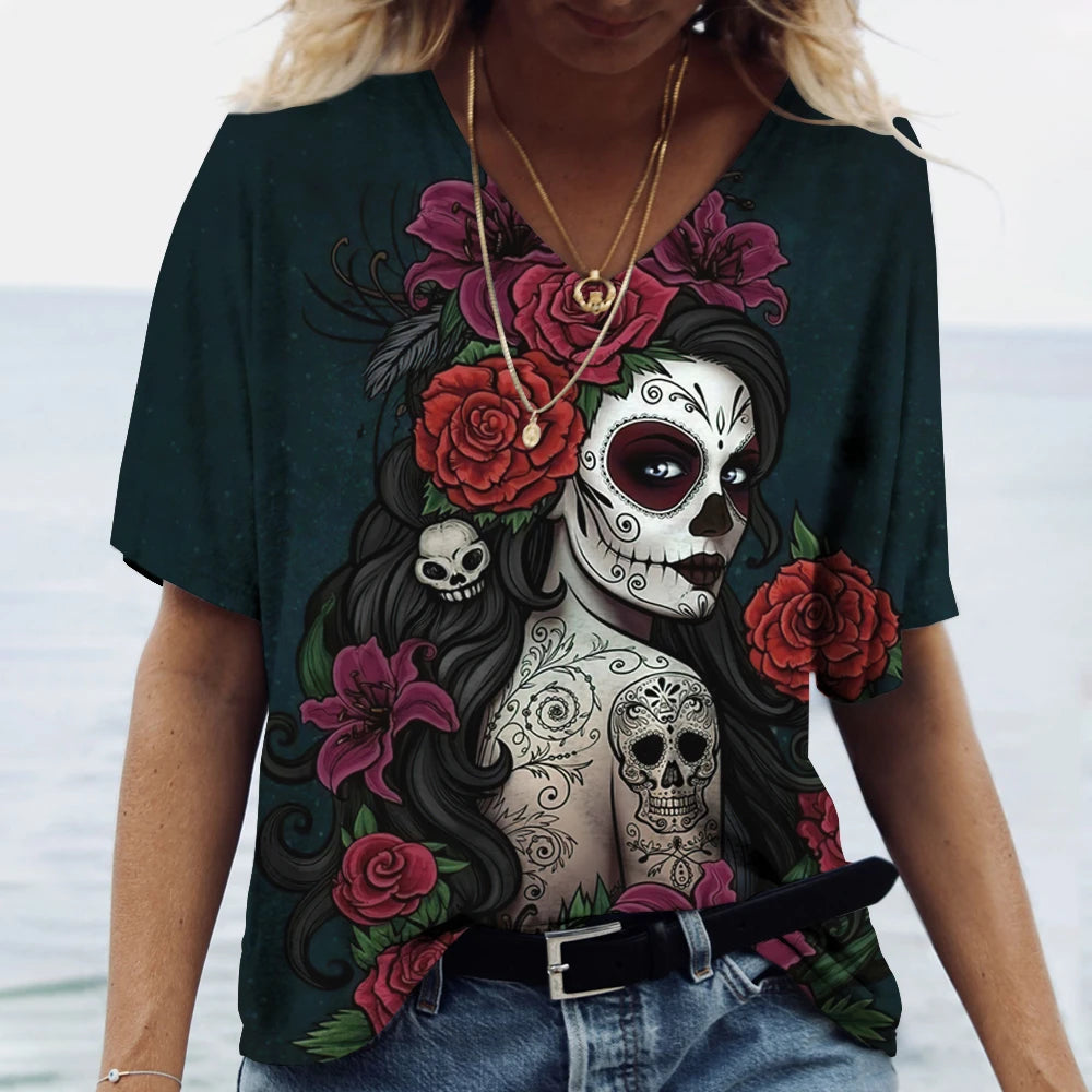 Skulls T-shirt Women's Short Sleeve, Day of the Dead