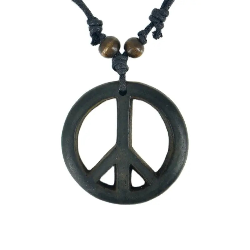 Peace Sign Bone Resin Carving Pendant Necklace