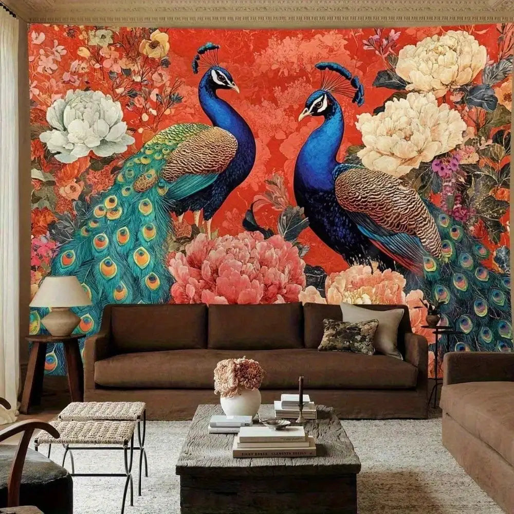 1pc Vintage Floral Tapestry Peacock Wall Hanging Oriental Decor