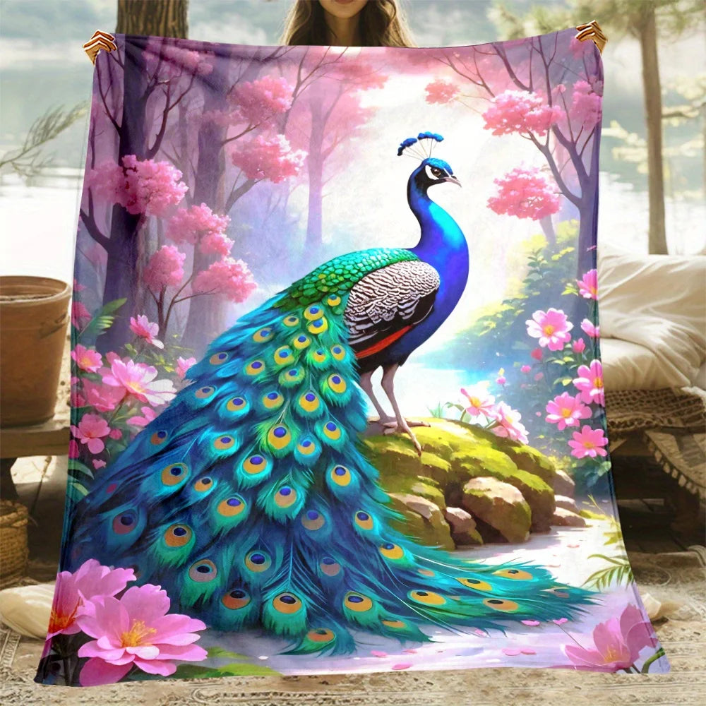 Peacock Stained Glass Throw Blanket