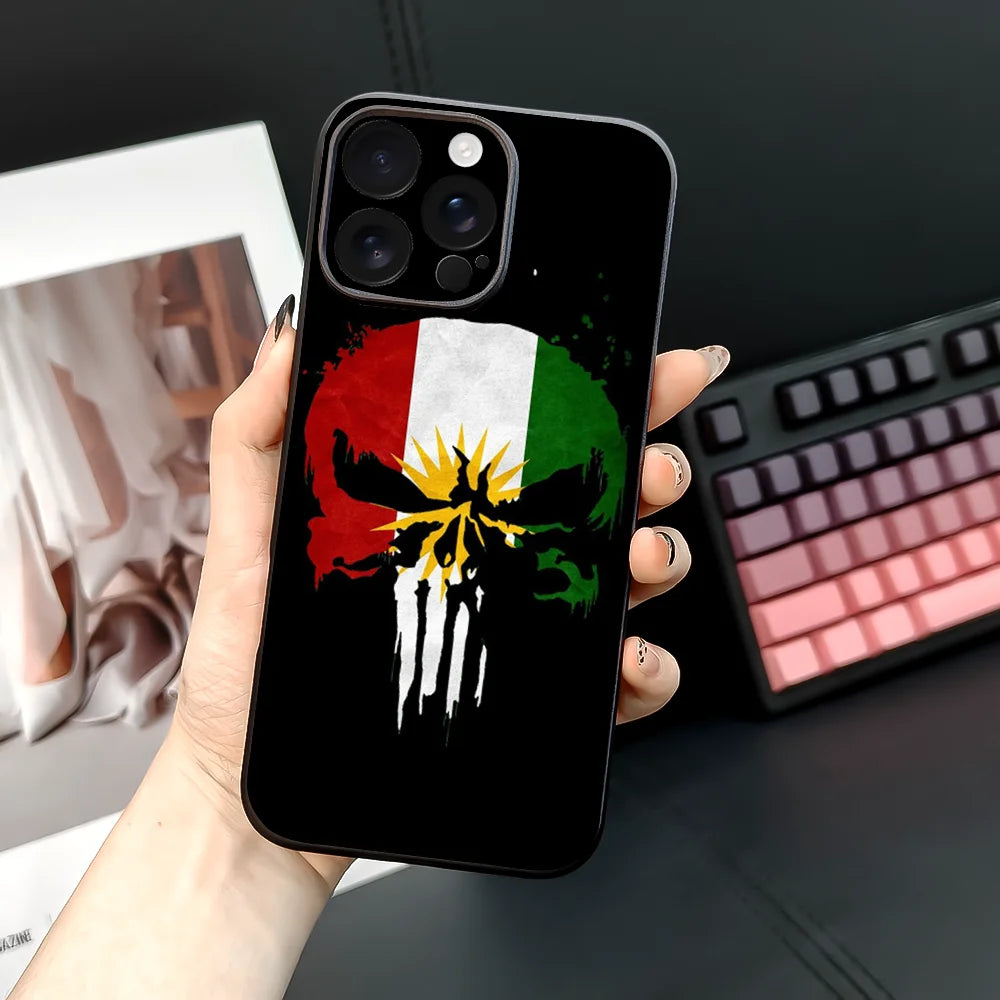 حافظة هاتف علم كردستان لهواتف آيفون 16 15 14 13 12 11 برو ماكس بلس ميني، حافظة ناعمة من مادة TPU لطيفة على البشرة