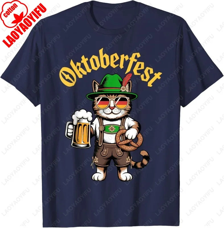 Funny Oktoberfest Cute Cat Pretzel Beer Funny Party Adults T-Shirt