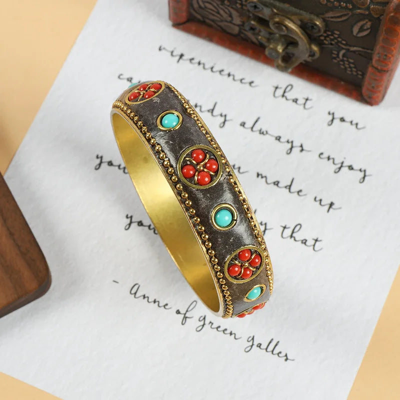 Vintage Brass Bangle, Tibetan Nepali Style