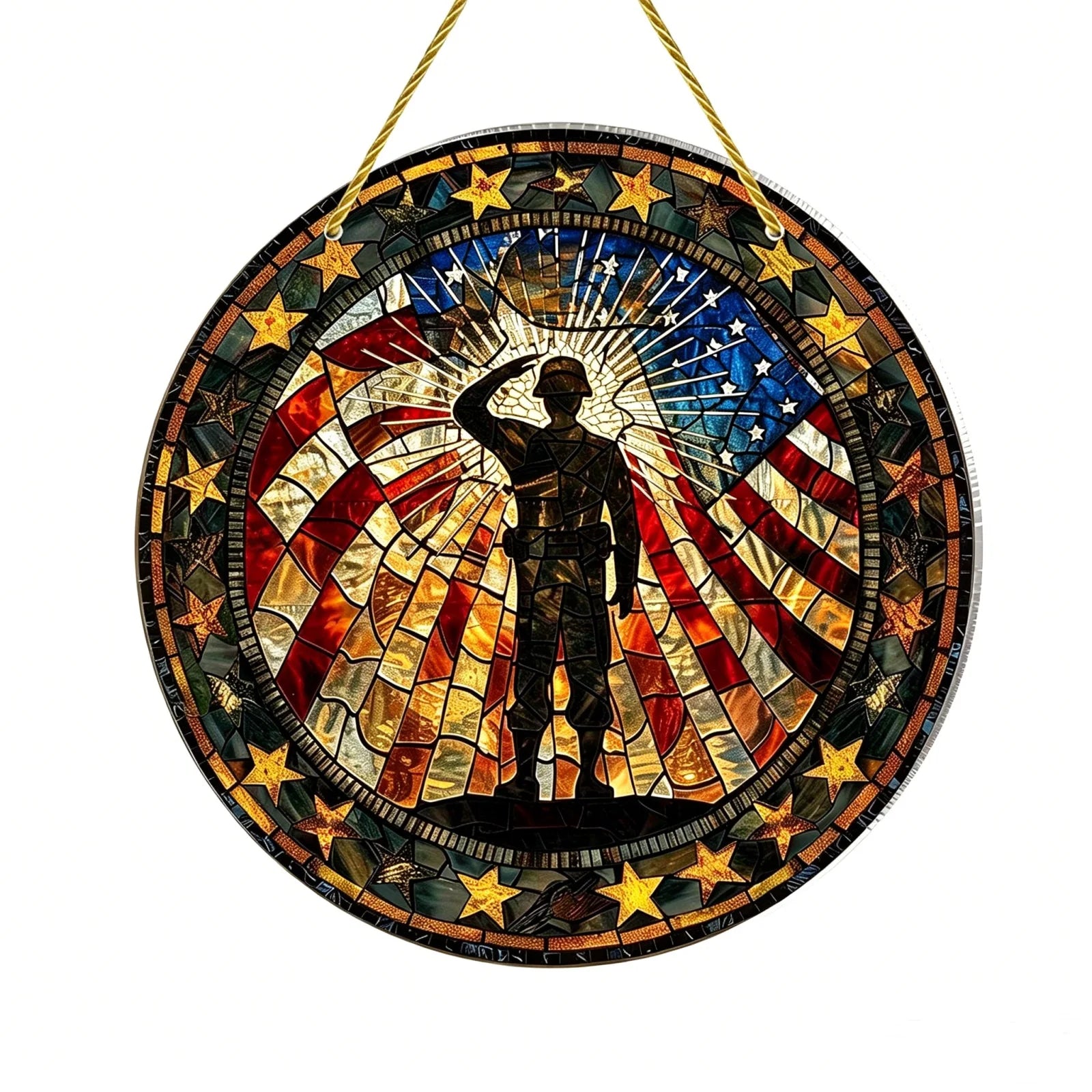 USA Flag Suncatcher Patriotic 2D Flat Soldier