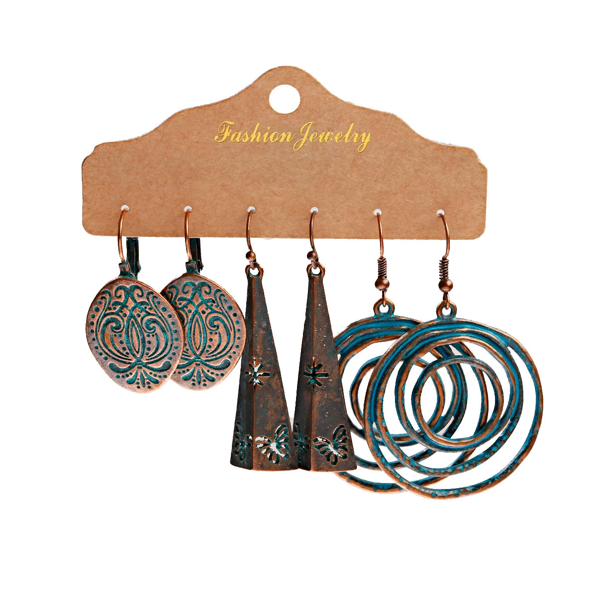 Vintage Bronze Irregular Geometric Triangle Arrow Tassel Dangle Earrings