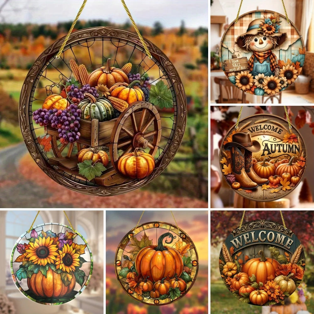 Vibrant Fall Pumpkin Acrylic Window Hanging Sun Catcher